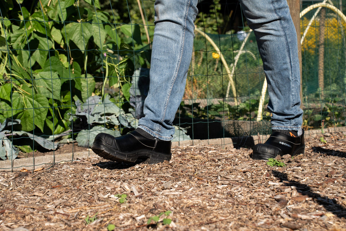 Rocker barefootklompen, zwart leren 6-teens klompen