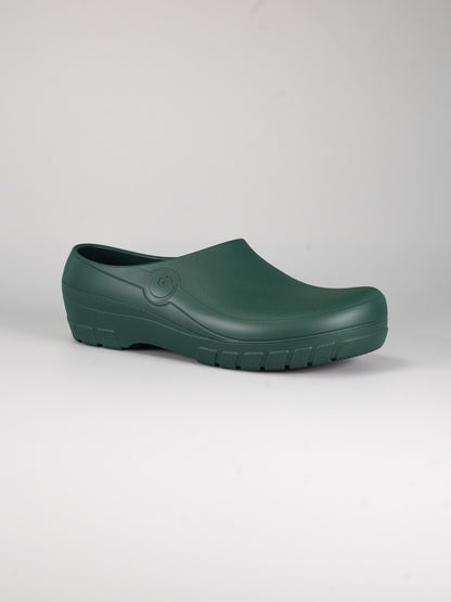 Rocker Gardy Cork Green, groene tuinklomp, schuin aanzicht