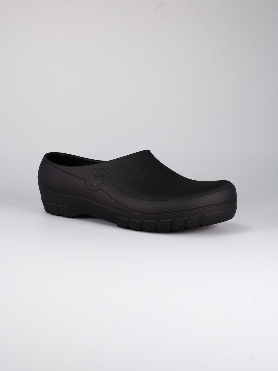 Rocker Gardy Foam Black, zwarte tuinklomp, schuin aanzicht