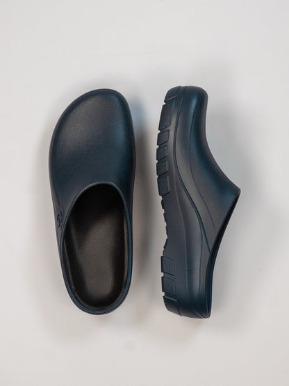 Blauwe Rocker Gardy Foam Blue tuinklompen van bovenaf en van opzij, met open hiel